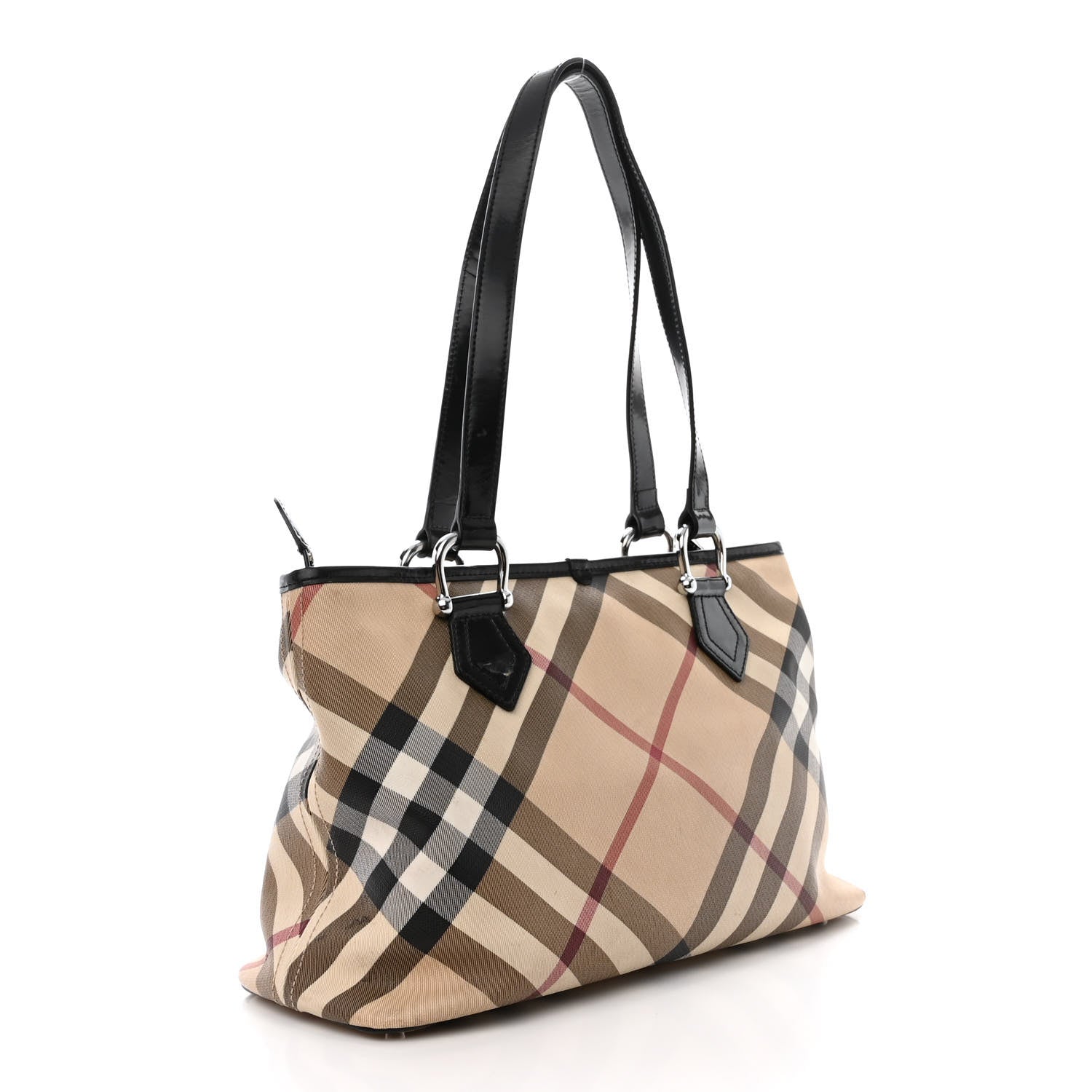 Burberry Patent Trim Nova Check Shopper Tote Black 3 of 14