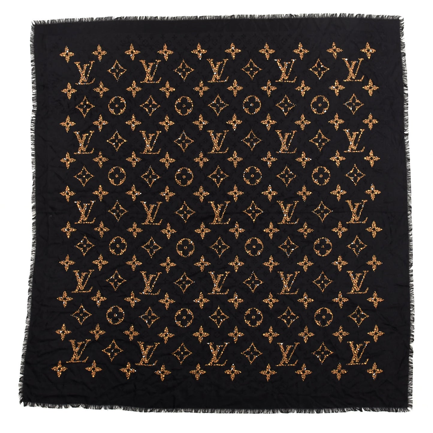Wool Silk Monogram Giant Jungle Shawl Black
