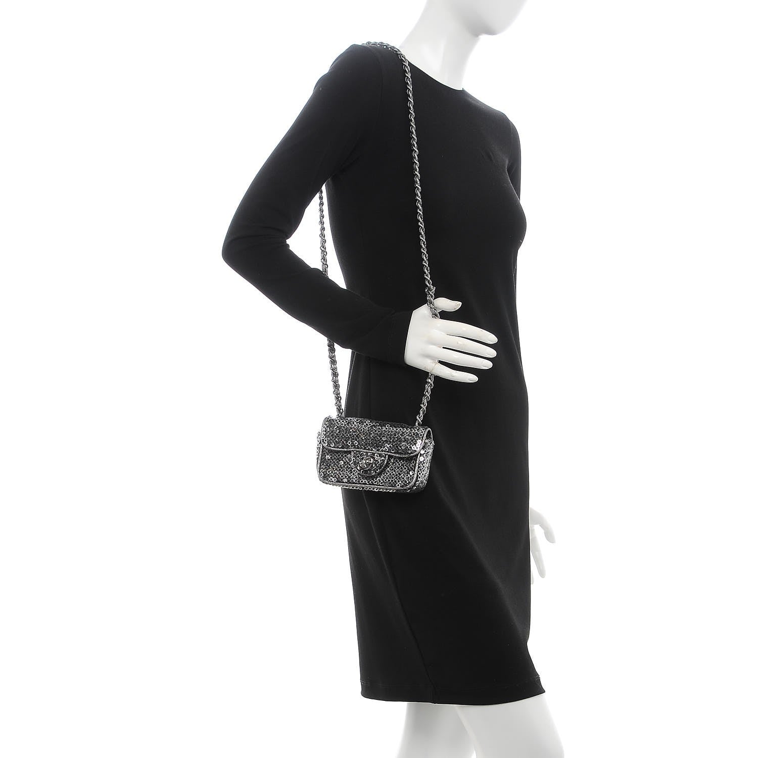 Chanel Sequin Micro Flap Dark Silver 2 of 9