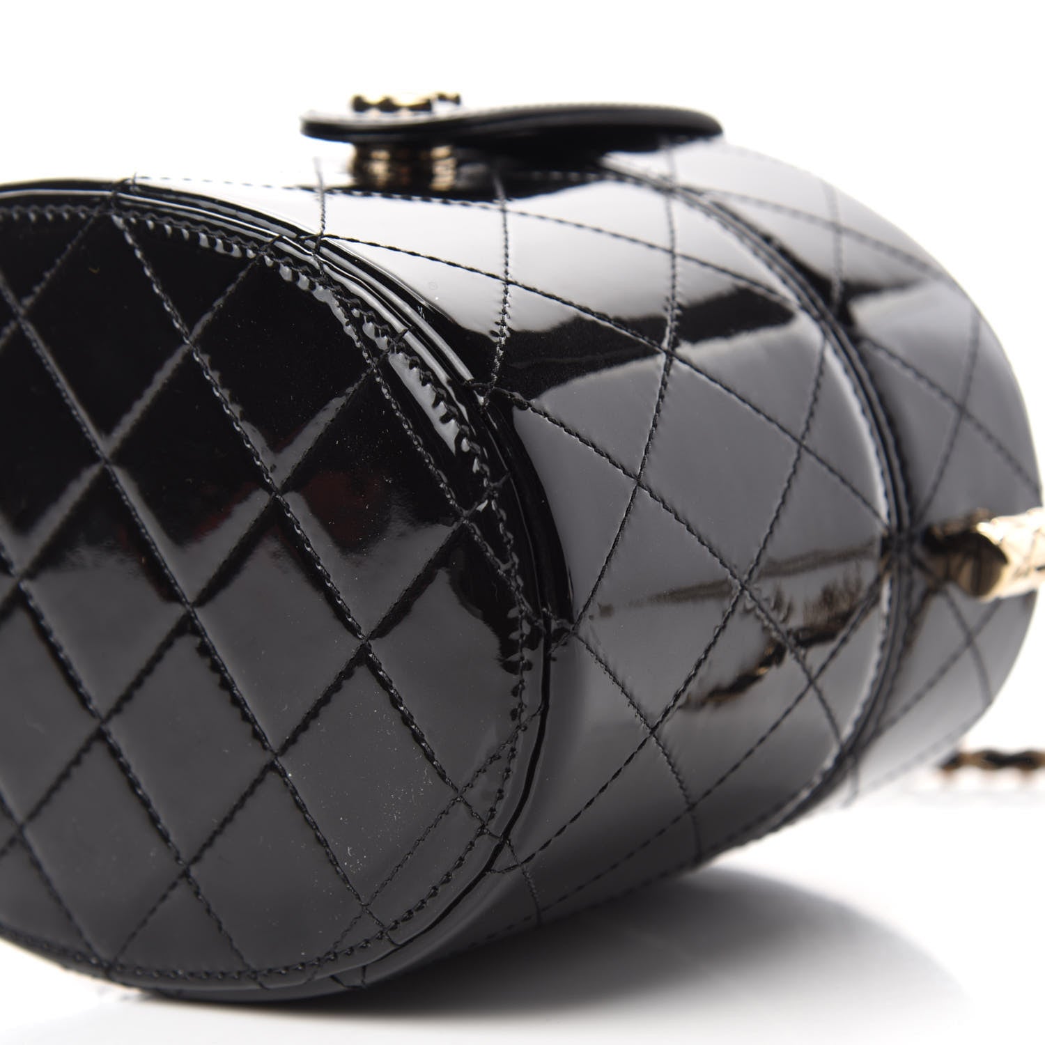 Chanel Patent Quilted Round Small Vanity With Chain Black 7 of 11
