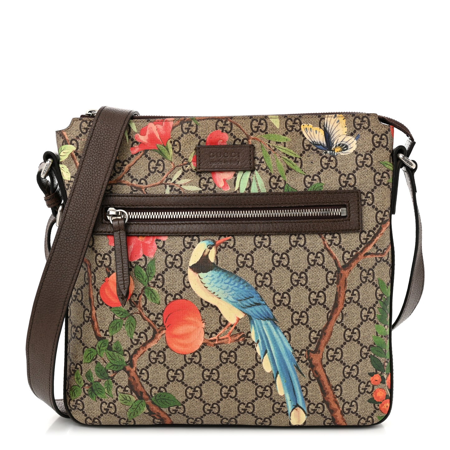 GG Supreme Monogram Tian Web Medium Flat Messenger Beige Multicolor New Acero