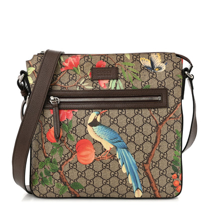 Gucci GG Supreme Monogram Tian Web Medium Flat Messenger Beige Multicolor New Acero 1 of 10