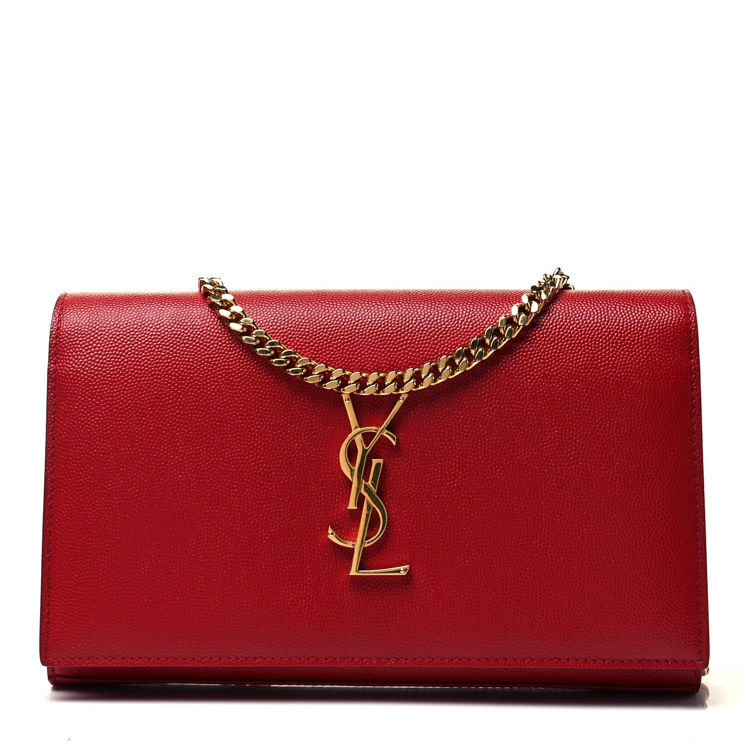Saint Laurent Grain De Poudre Monogram Chain Wallet Red 1 of 7