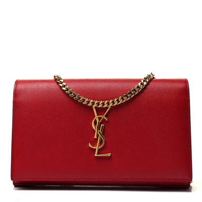 Saint Laurent Grain De Poudre Monogram Chain Wallet Red 1 of 7
