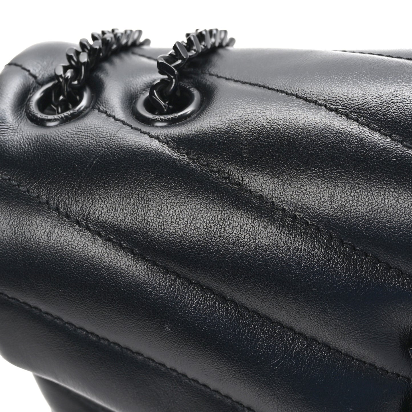 Calfskin Y Quilted Monogram Monochrome Small Loulou Chain Satchel Black