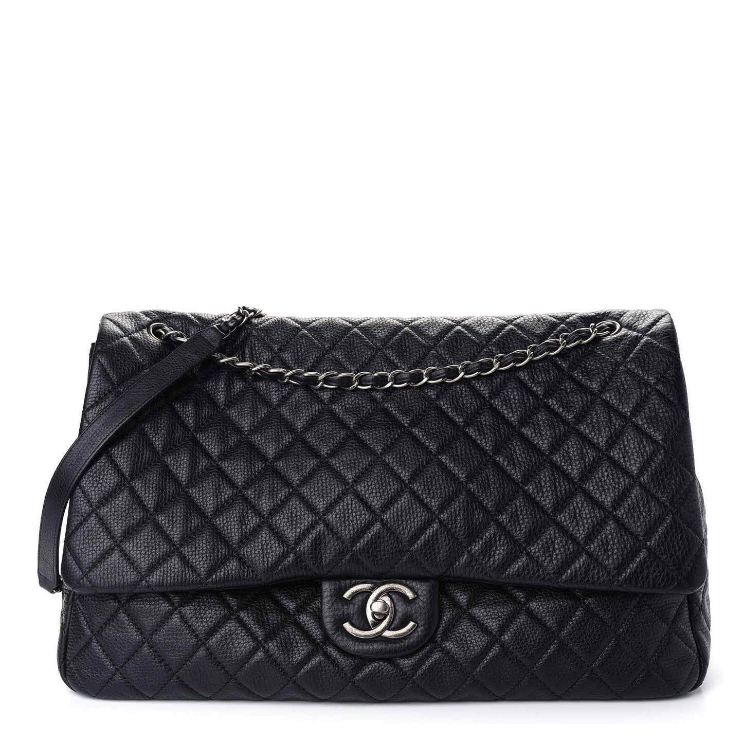 Calfskin Quilted XXL Travel Flap Bag Black