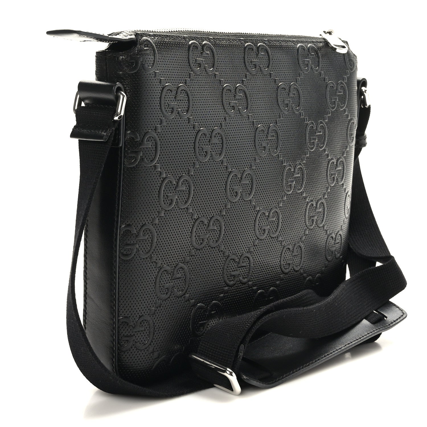 Gucci Calfskin GG Tennis Embossed Small Flat Messenger Bag Black 3 of 9