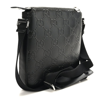 Gucci Calfskin GG Tennis Embossed Small Flat Messenger Bag Black 3 of 9
