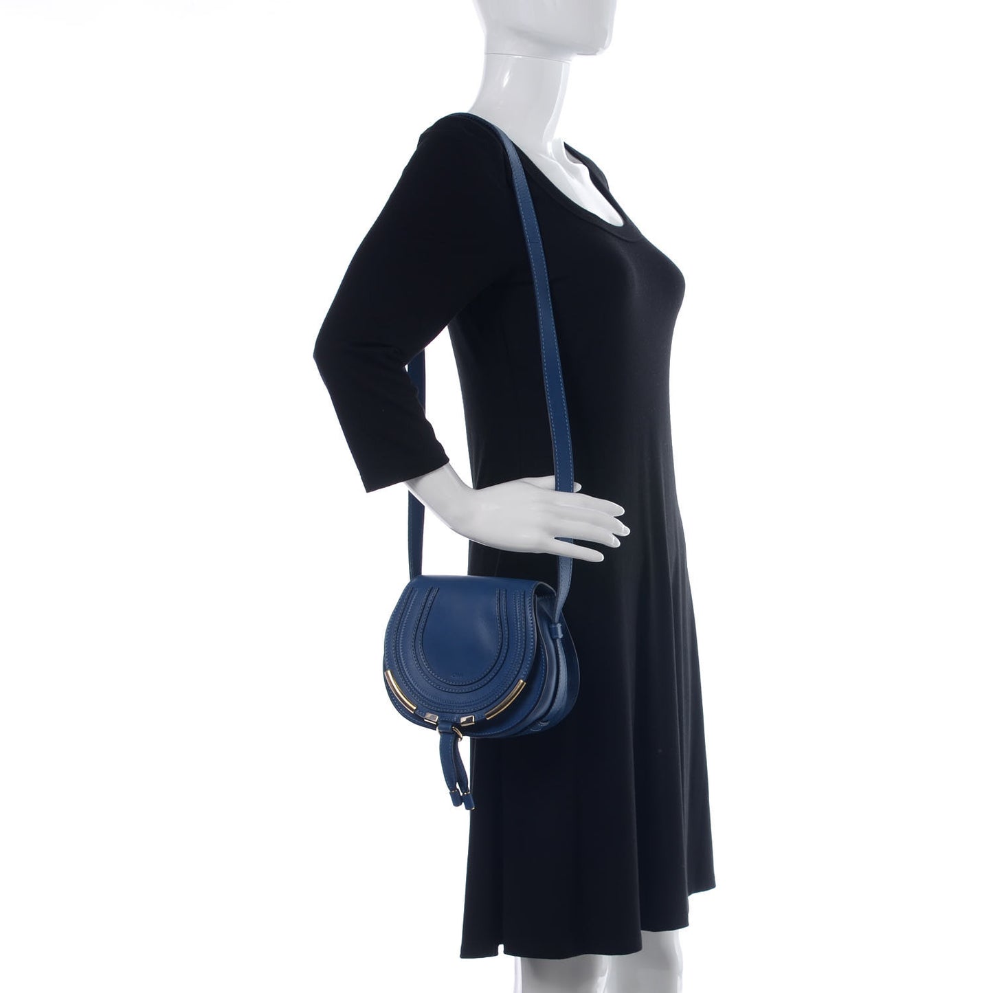 Calfskin Mini Marcie Metal Bar Trim Crossbody Bag Sea Water