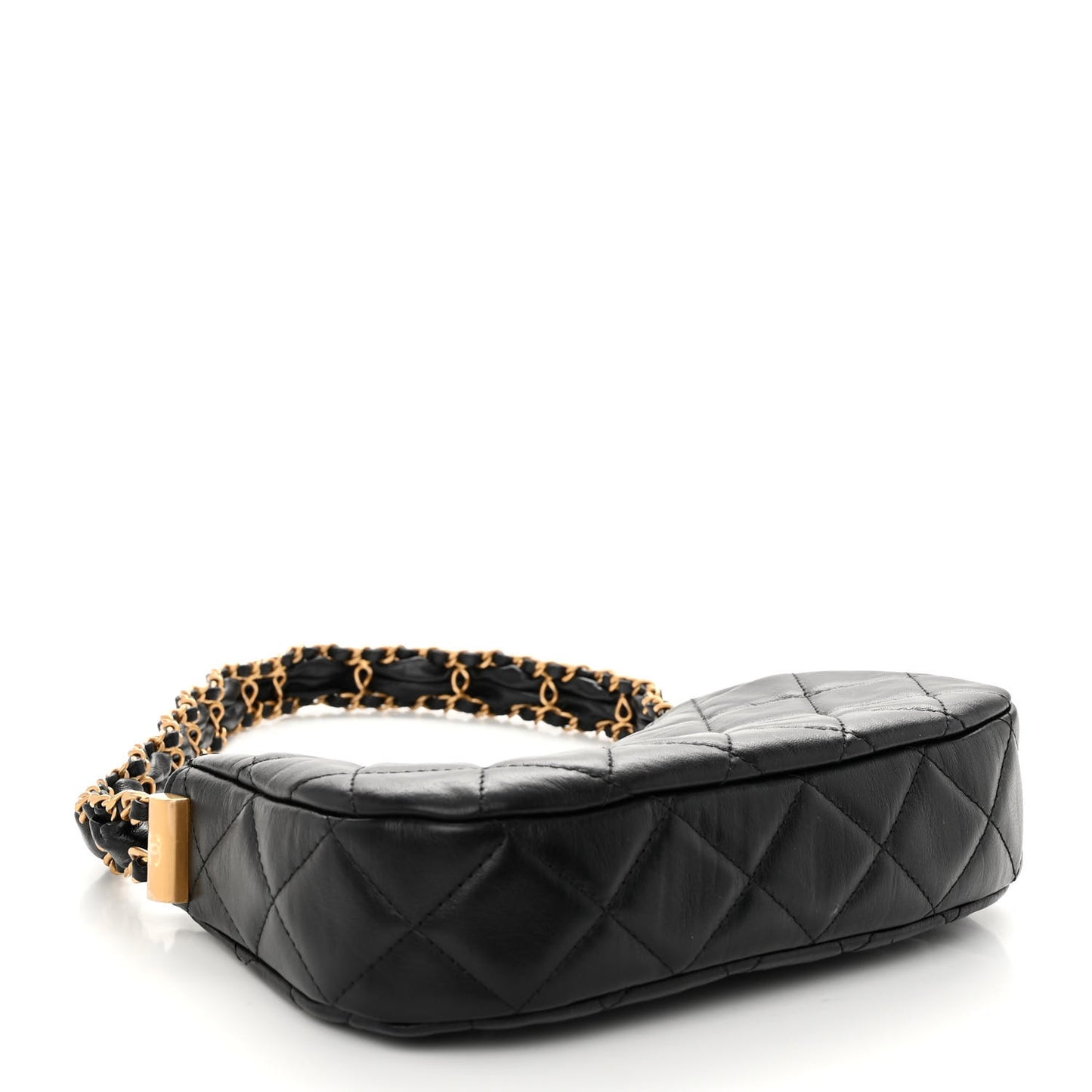 Crumpled Calfskin Quilted Braided CC Small Hobo Black