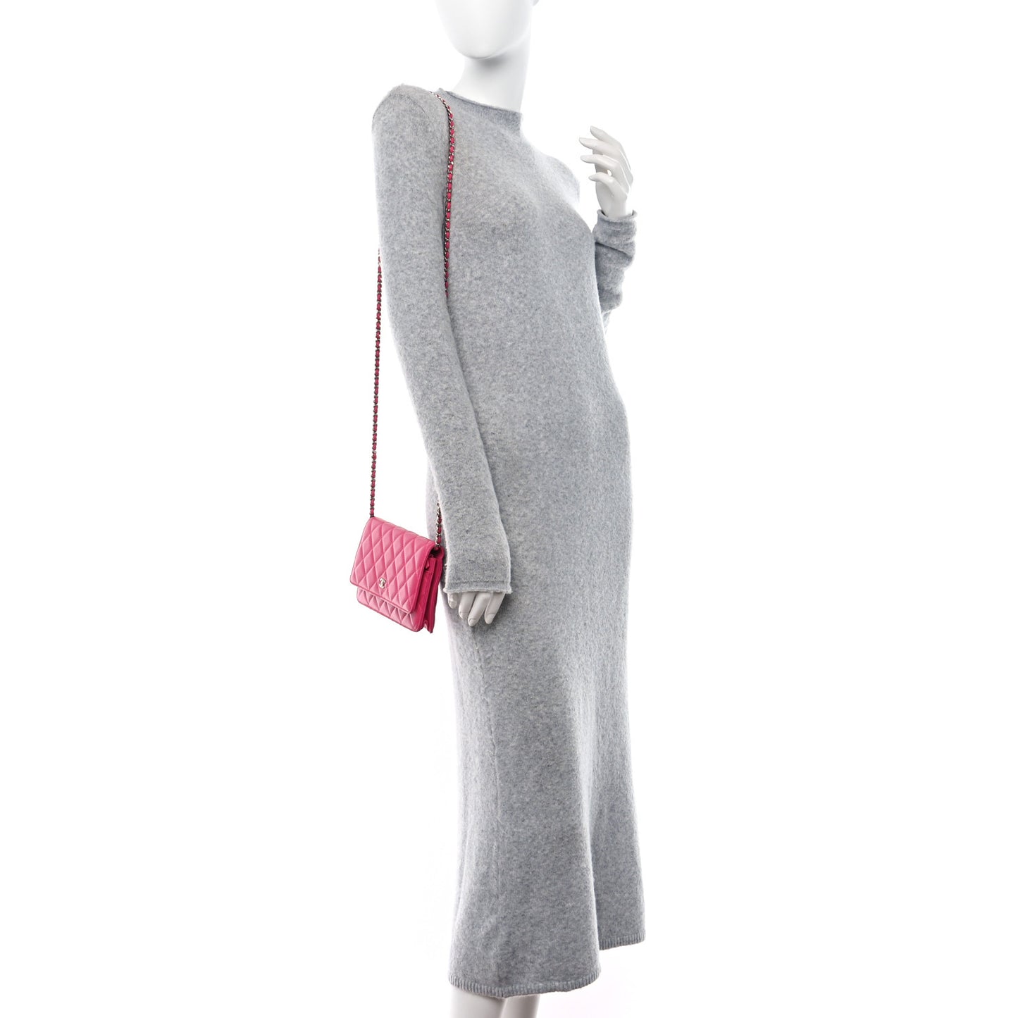 Lambskin Quilted Wallet On Chain WOC Dark Pink