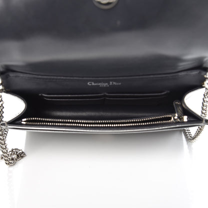 Christian Dior Metallic Patent Micro-Cannage Diorama Wallet on Chain Pouch Silver 5 of 11