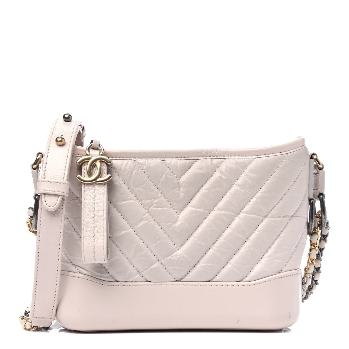 Aged Calfskin Chevron Quilted Small Gabrielle Hobo Beige