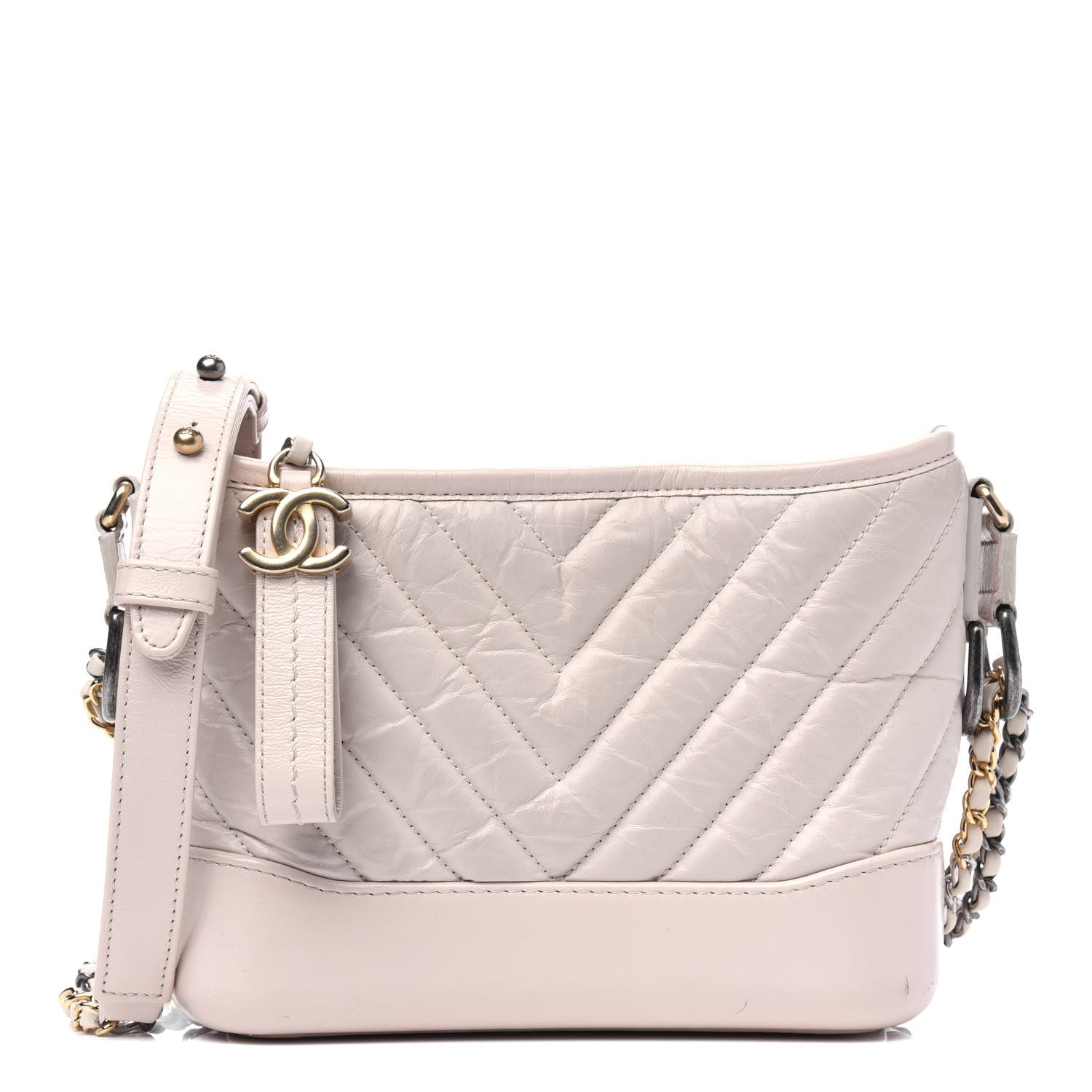 Chanel Aged Calfskin Chevron Quilted Small Gabrielle Hobo Beige 1 of 15