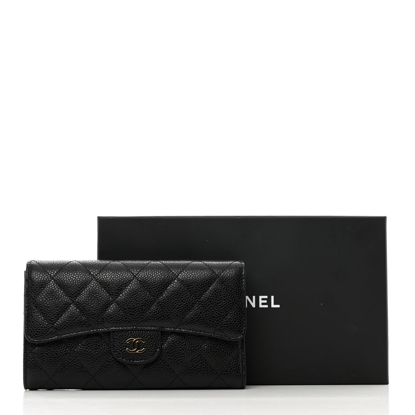 Caviar Quilted Large Flap Wallet Black