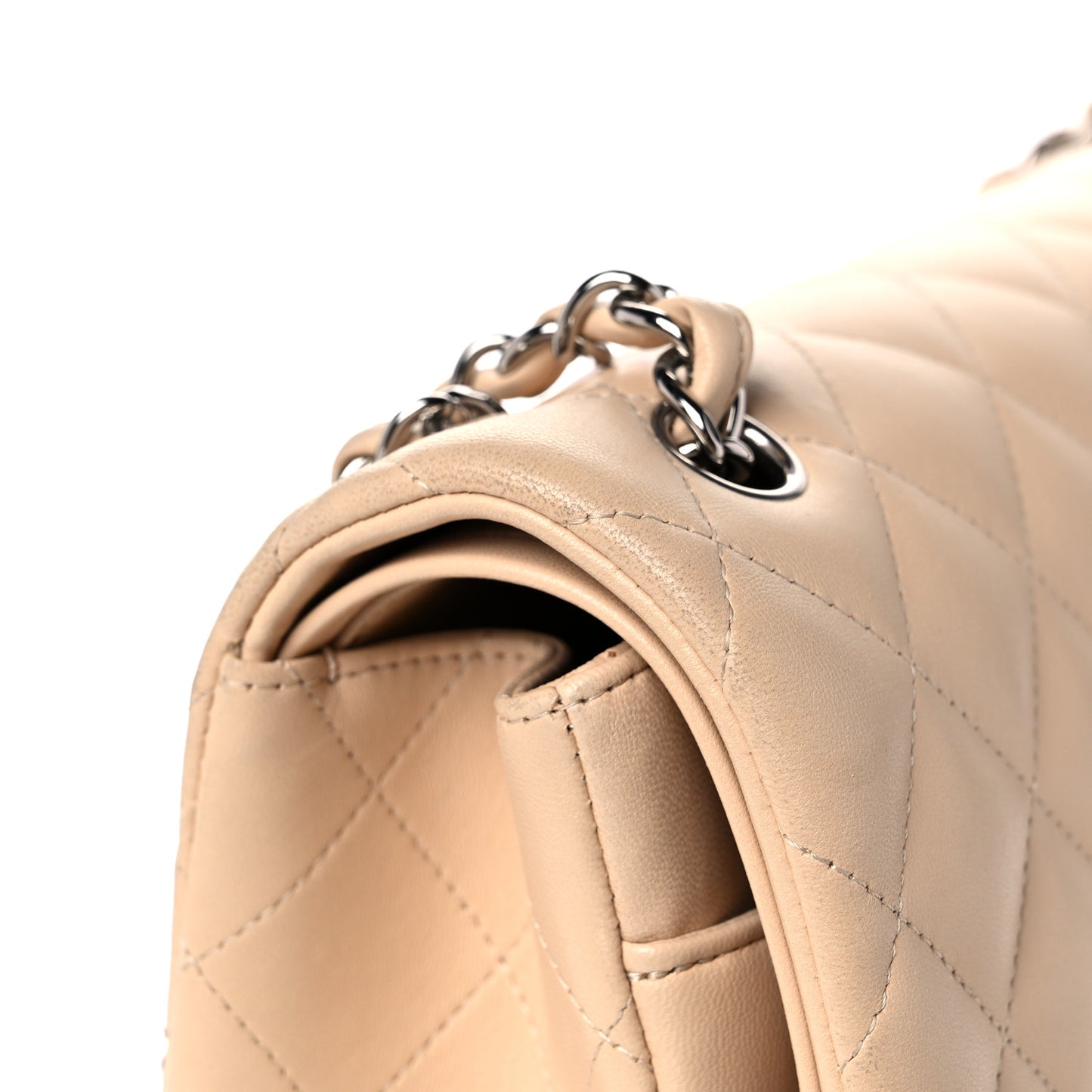 Lambskin Quilted Jumbo Double Flap Beige