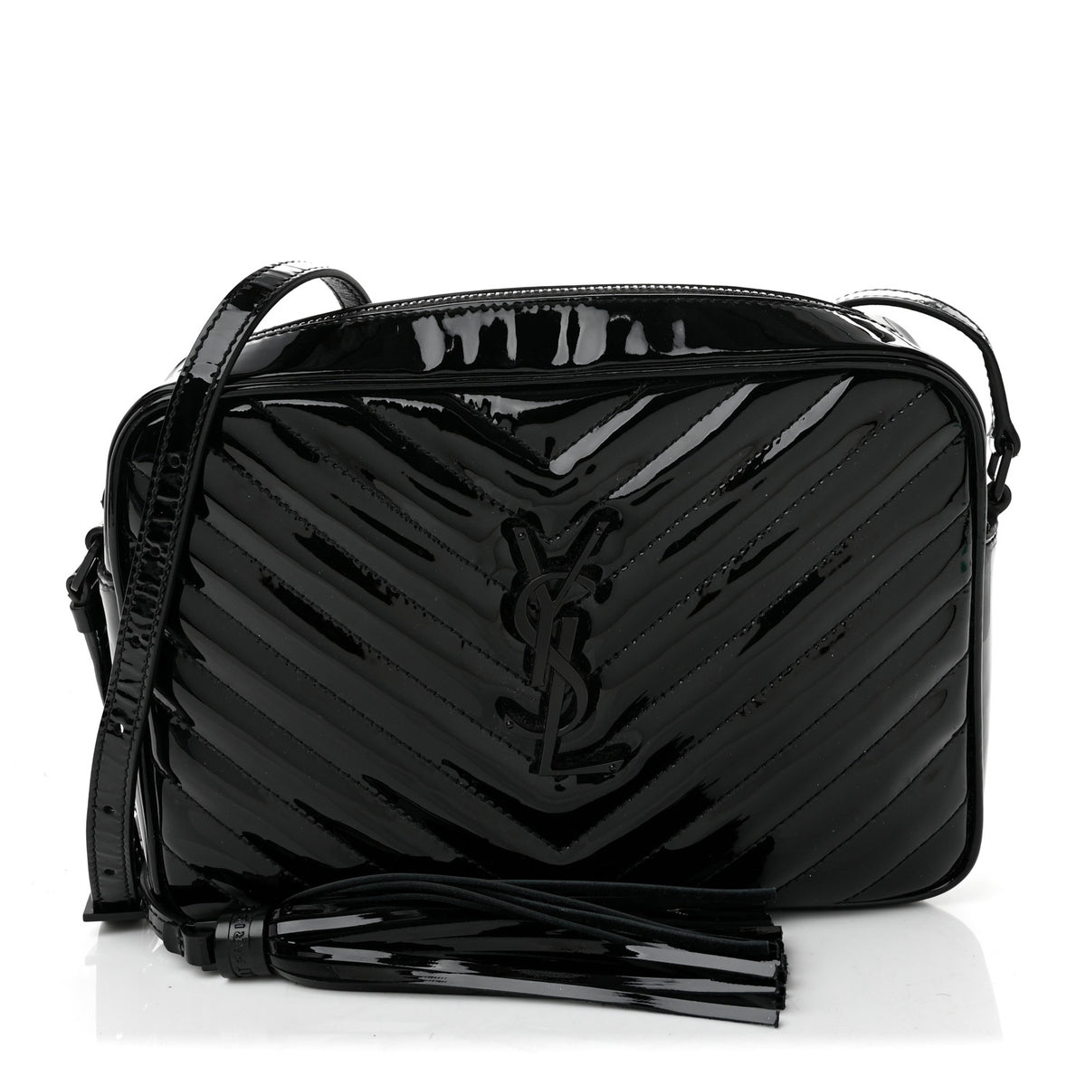 Patent Calfskin Matelasse Monogram Lou Camera Bag Black