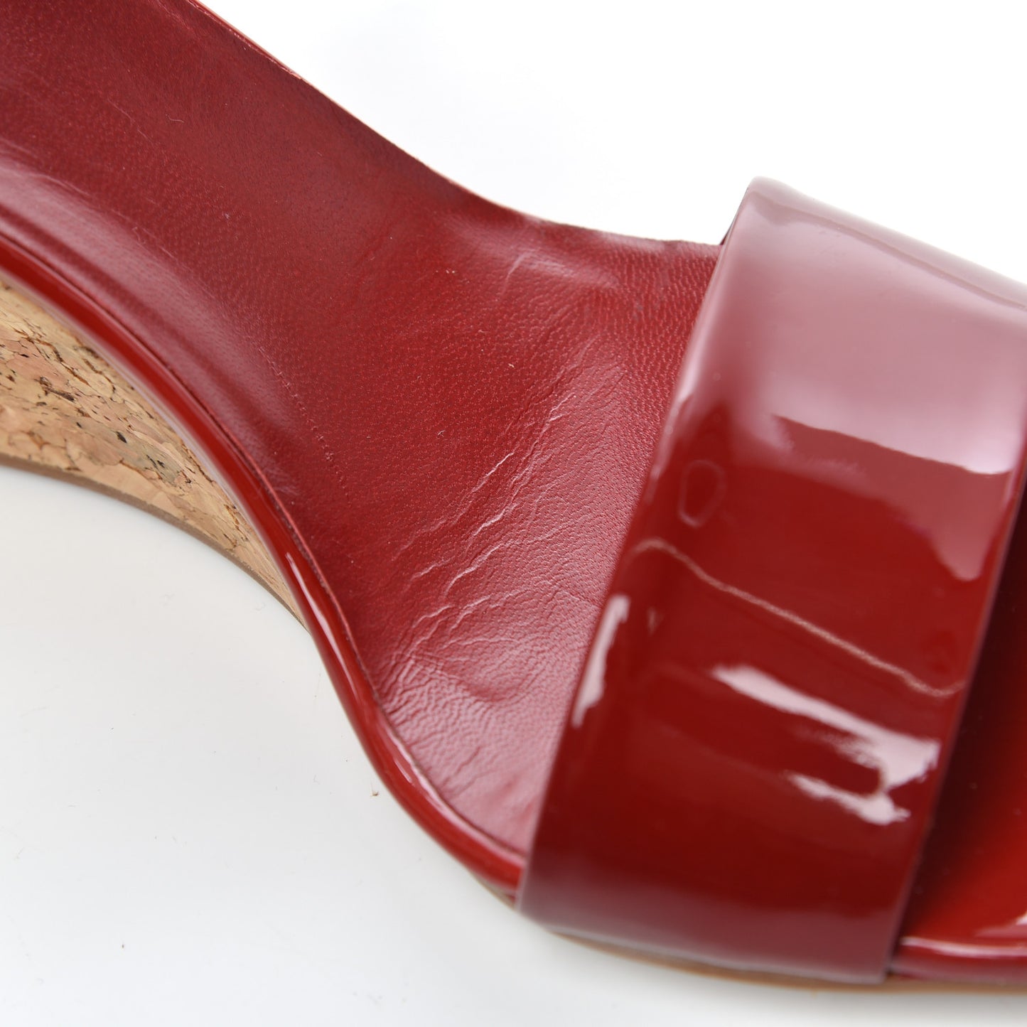 Vitello Vernice Cork Wedge Sandals 7.5 Red Naturale