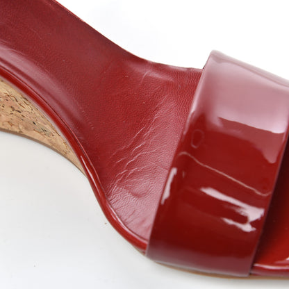 Gucci Vitello Vernice Cork Wedge Sandals 7.5 Red Naturale 10 of 13
