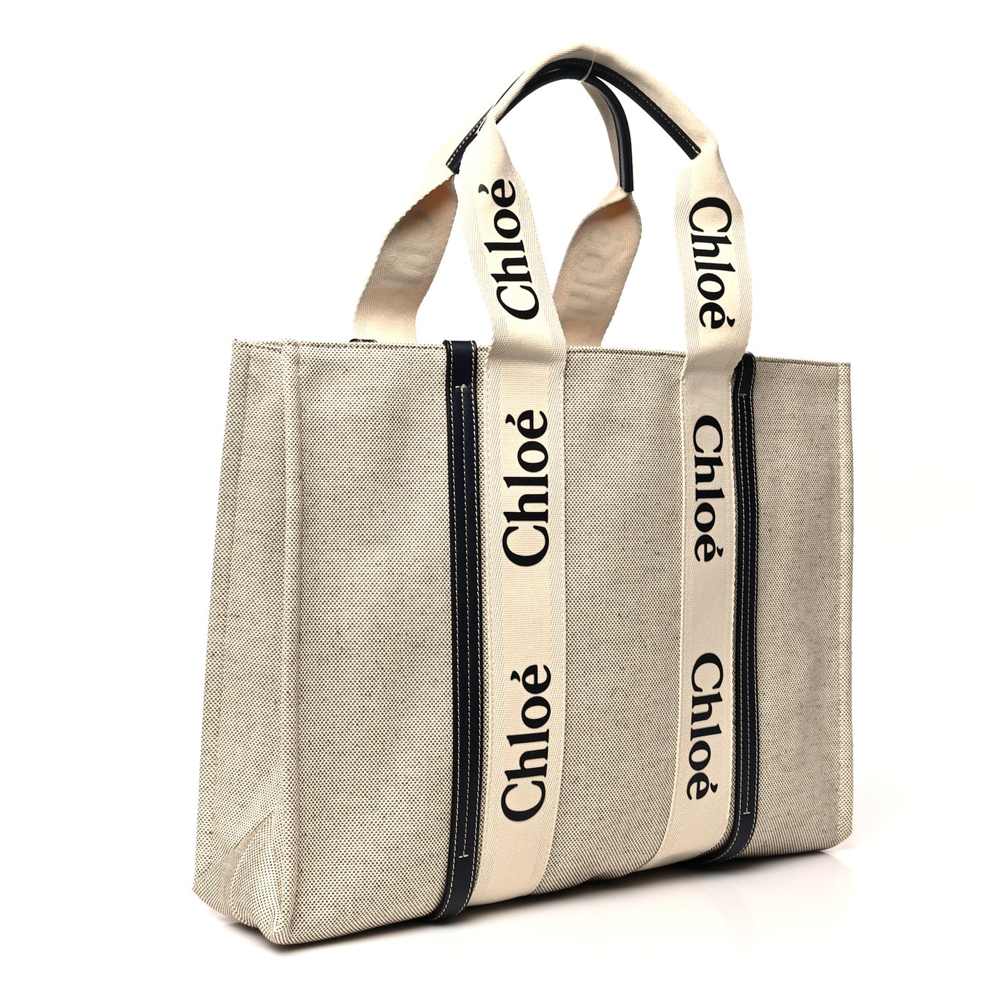 Cotton Calfskin Large Woody Ribbon Tote White Blue