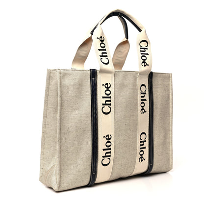 Chloe Cotton Calfskin Large Woody Ribbon Tote White Blue 2 of 9