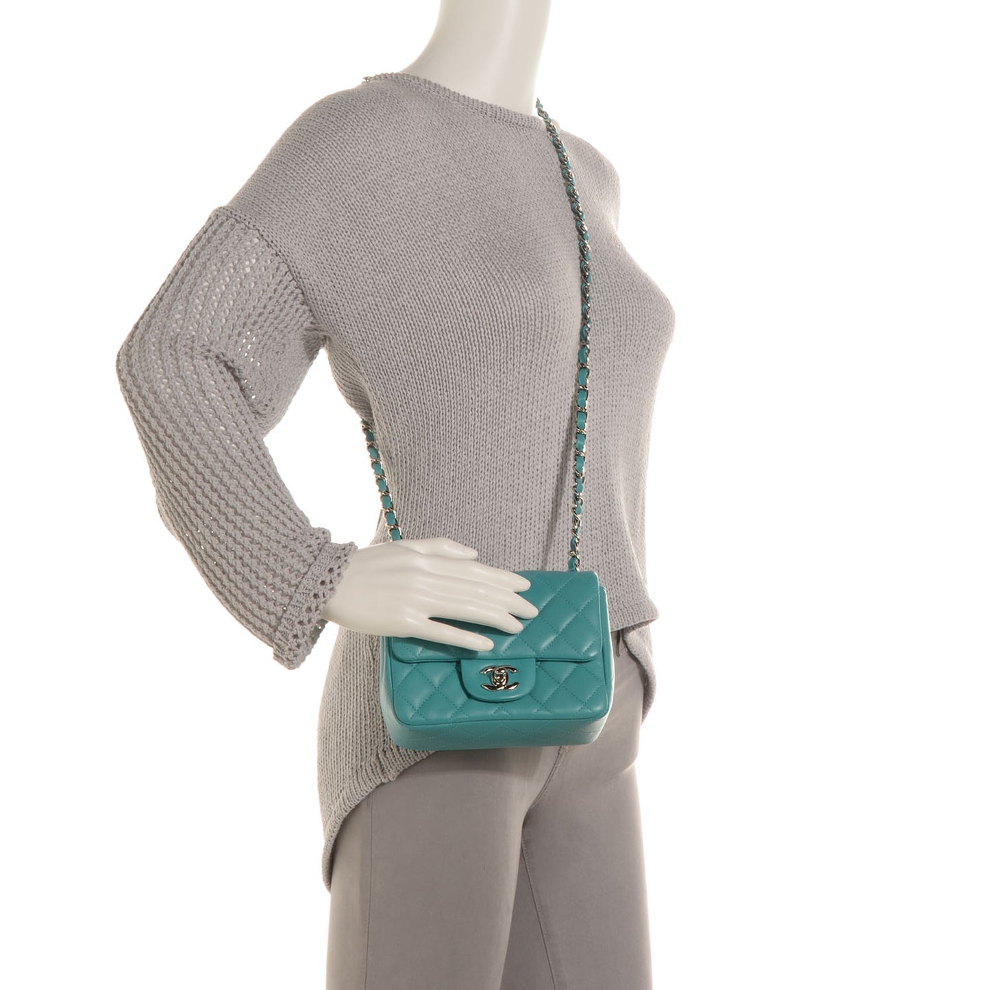Lambskin Quilted Mini Square Flap Blue