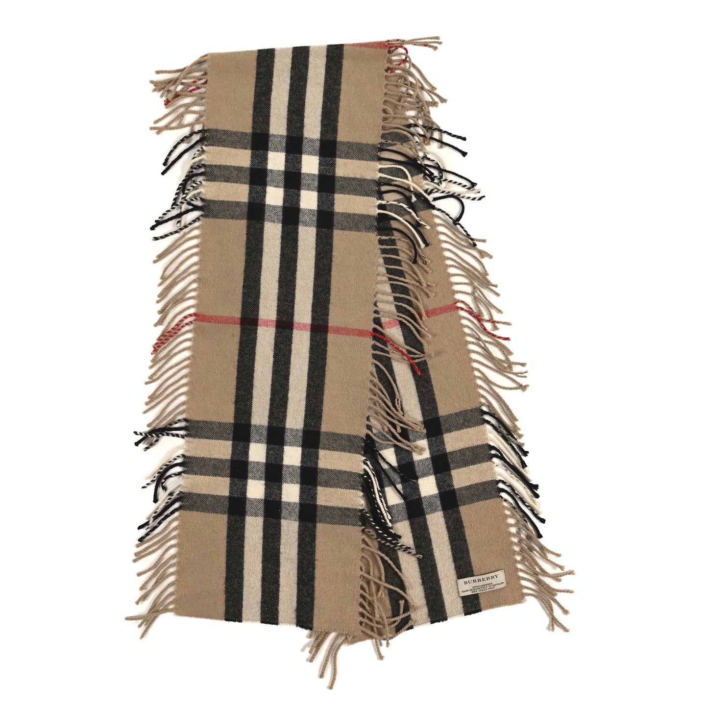 Cashmere Classic Check Fringe Scarf Camel
