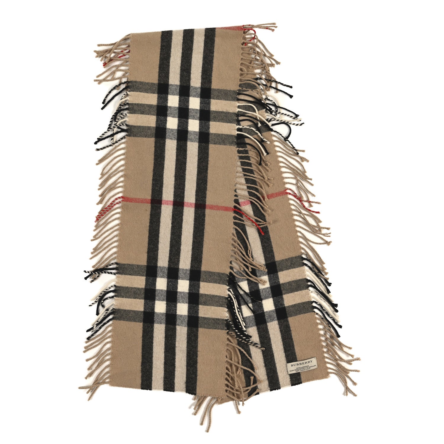 Burberry Cashmere Classic Check Fringe Scarf Camel 2 of 3