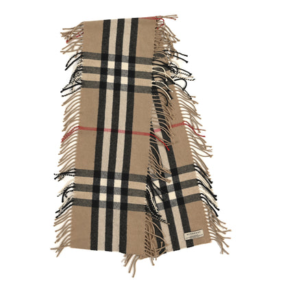 Burberry Cashmere Classic Check Fringe Scarf Camel 2 of 3