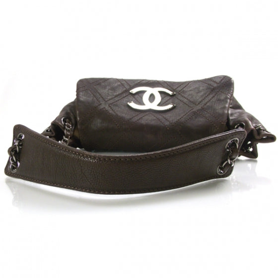 Leather Diamond Stitch Flap Brown