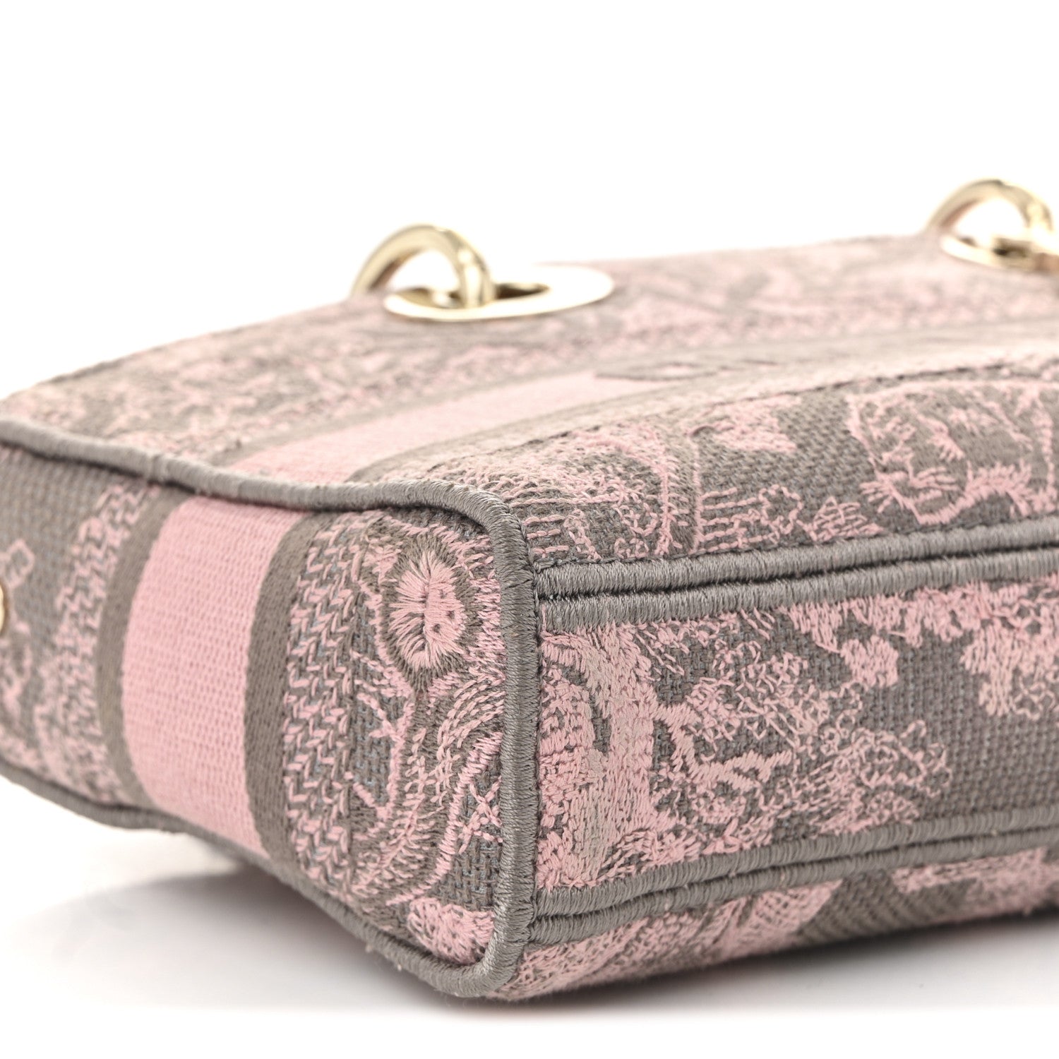Christian Dior Canvas Toile De Jouy Embroidered Medium Lady D-Joy Gray Pink 9 of 11