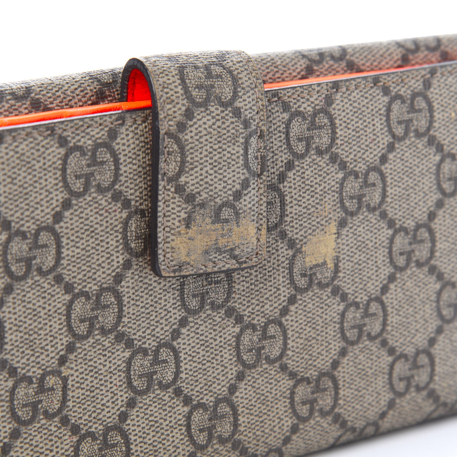 Gucci GG Supreme Monogram Continental Heart Wallet Beige Fluorescent Orange 11 of 13