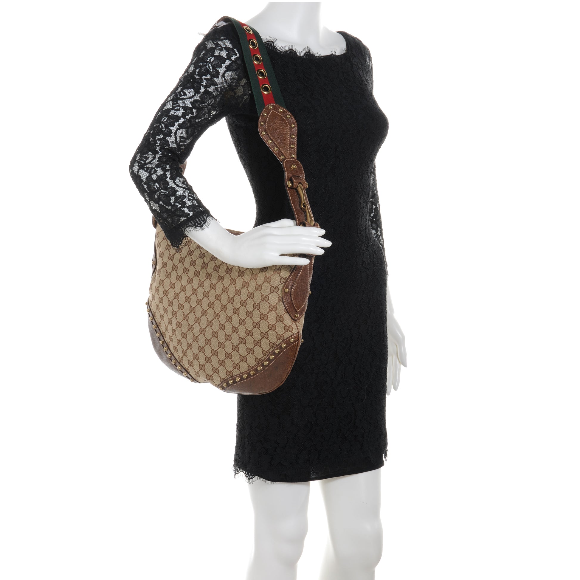 Gucci Monogram Pelham Studded Shoulder Bag Brown 2 of 7