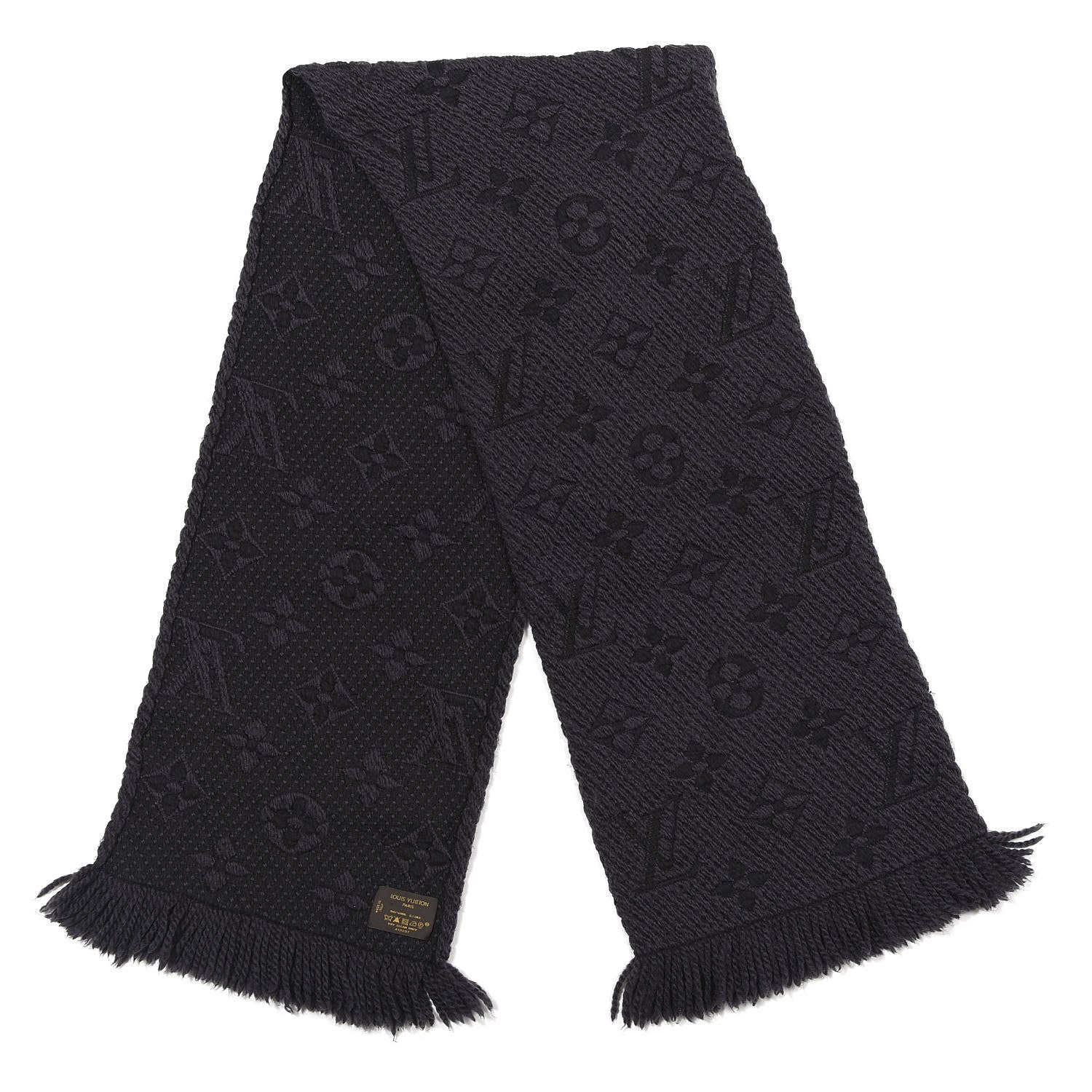 Louis Vuitton Wool Silk Logomania Scarf Charcoal Grey 2 of 3