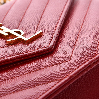 Saint Laurent Grain De Poudre Matelasse Chevron Monogram Envelope Chain Wallet New Red 9 of 13