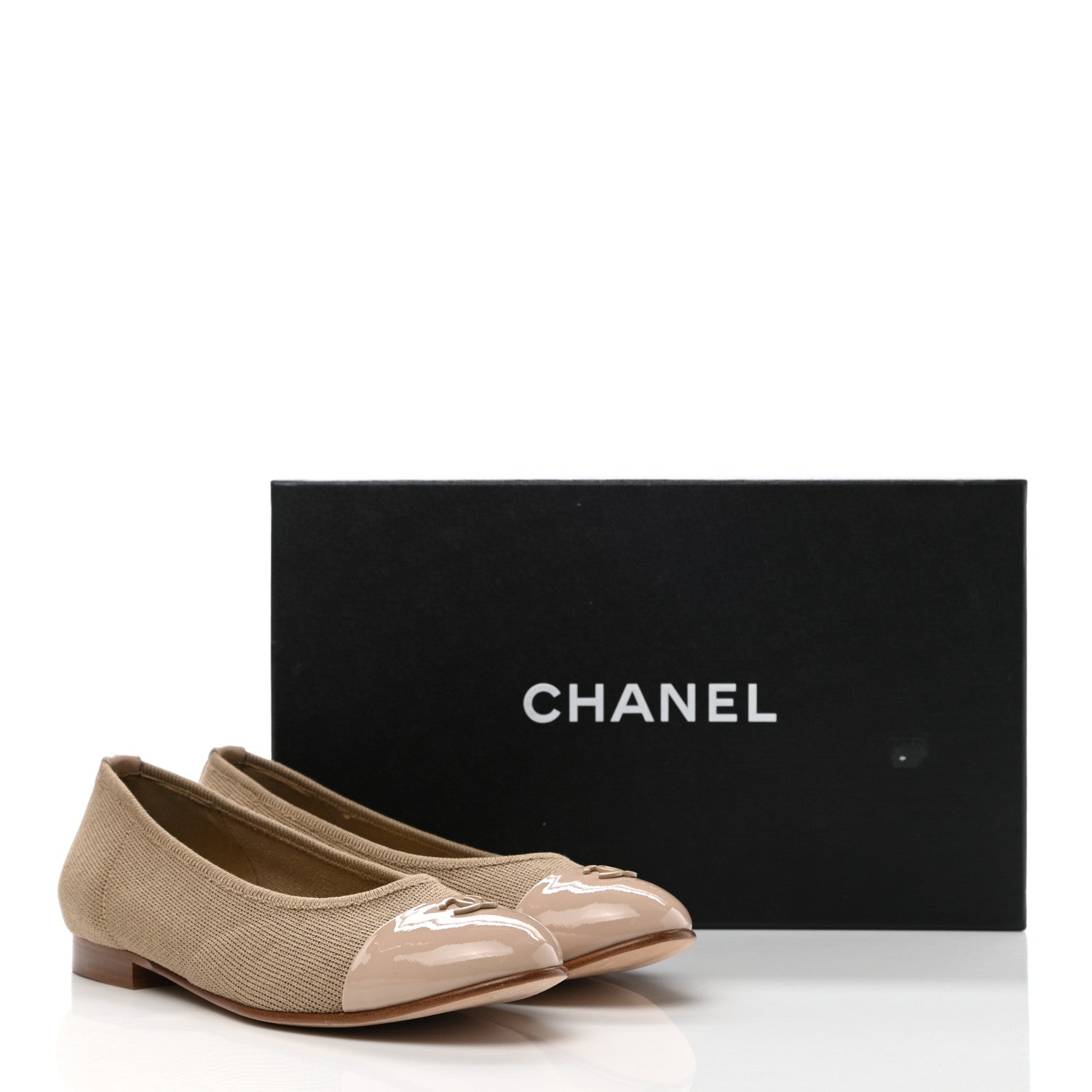 Chanel Fabric Patent CC Cap Toe Ballerina Flats 36.5 Beige 8 of 8