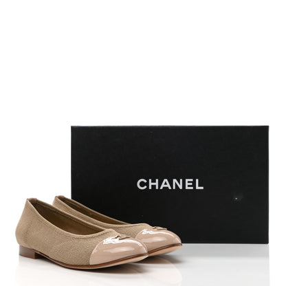 Chanel Fabric Patent CC Cap Toe Ballerina Flats 36.5 Beige 8 of 8