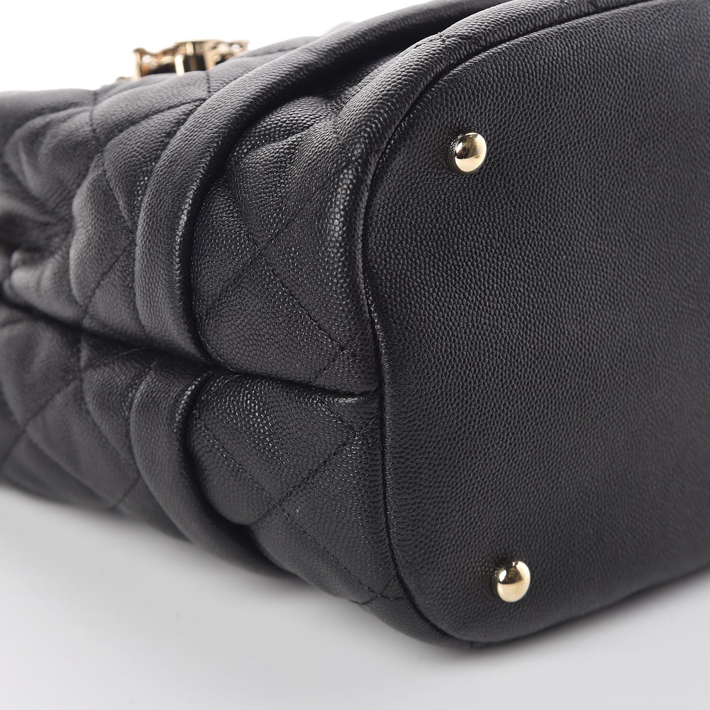 Caviar Quilted Rolled Up Bucket Drawstring Bag Black
