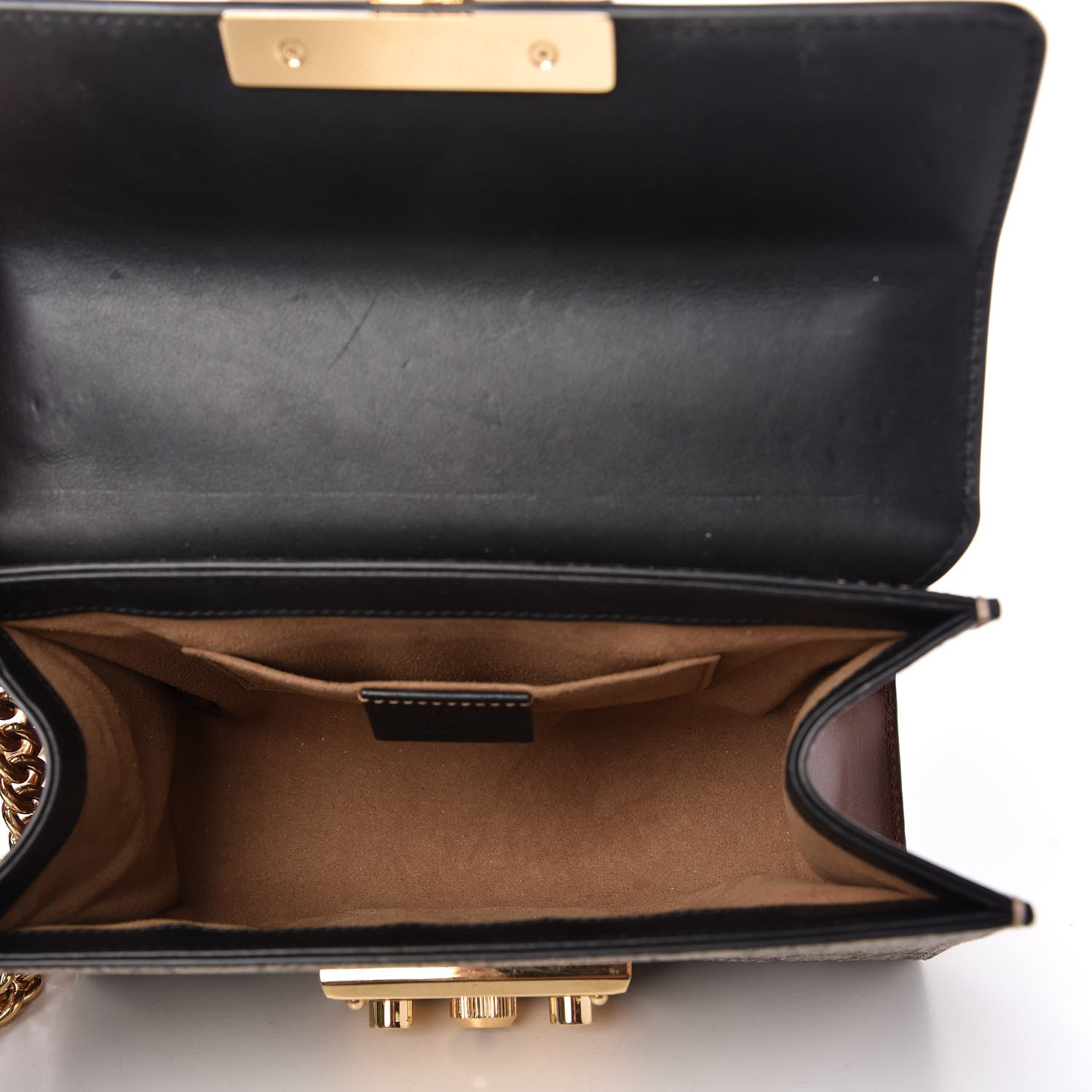Gucci GG Supreme Monogram Calfskin Small Padlock Shoulder Bag Beige Black Cuir 5 of 10