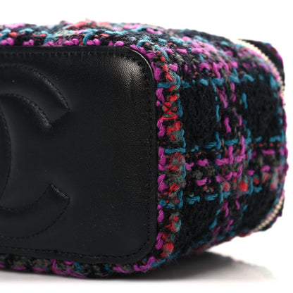 Chanel Tweed Quilted Small Vanity Case With Chain Black Purple Green Red 10 of 11