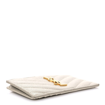 Saint Laurent Grain De Poudre Matelasse Chevron Monogram Fragments Zippered Card Case Crema Soft 4 of 11