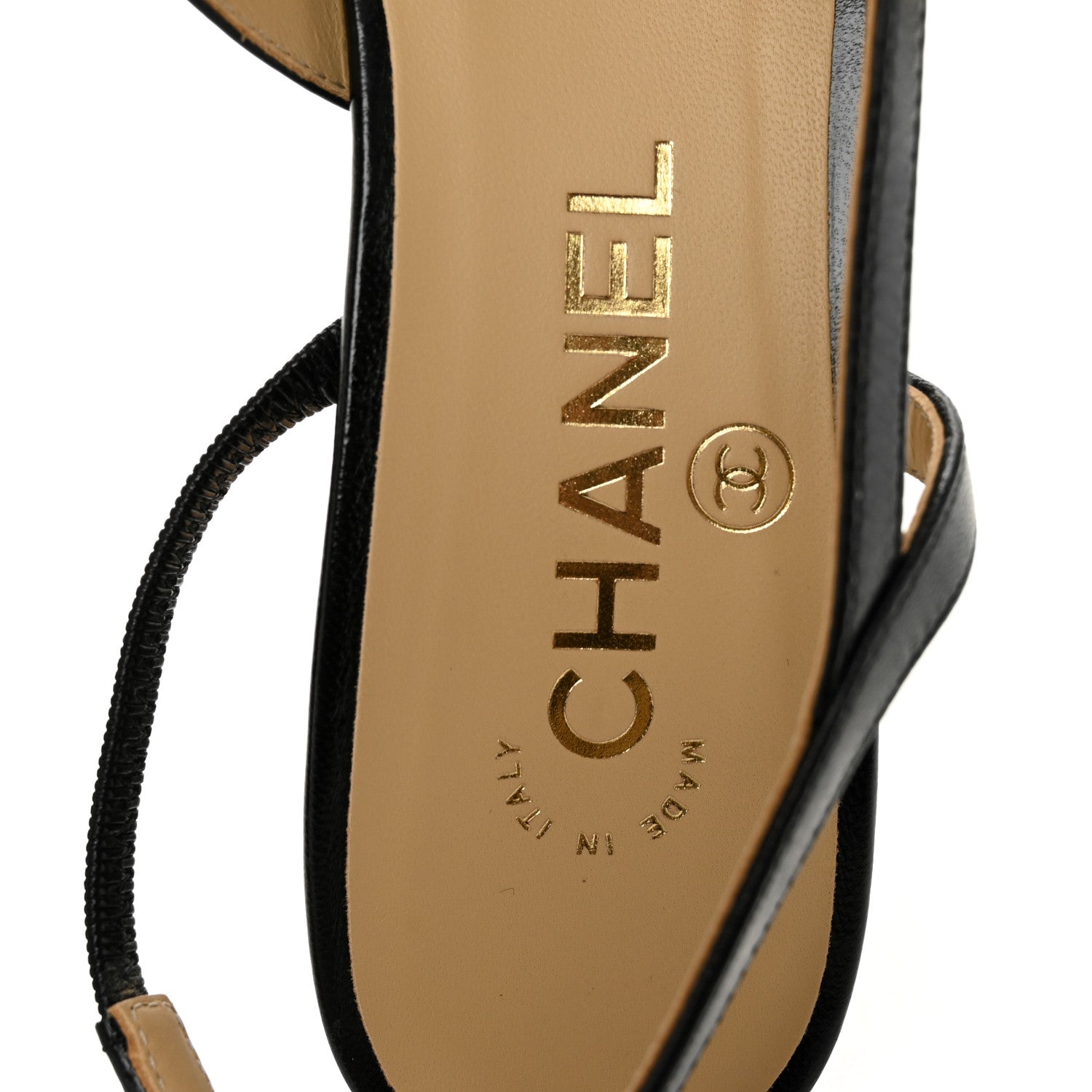 Chanel Goatskin Grosgrain Cap Toe CC Slingback Pumps 37 Black 6 of 8