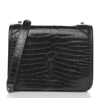 Saint Laurent Crocodile Embossed Lambskin Matelasse Monogram Niki Chain Wallet Black 1 of 9
