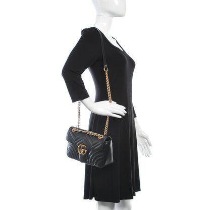Gucci Calfskin Matelasse Small GG Marmont Shoulder Bag Black 2 of 9