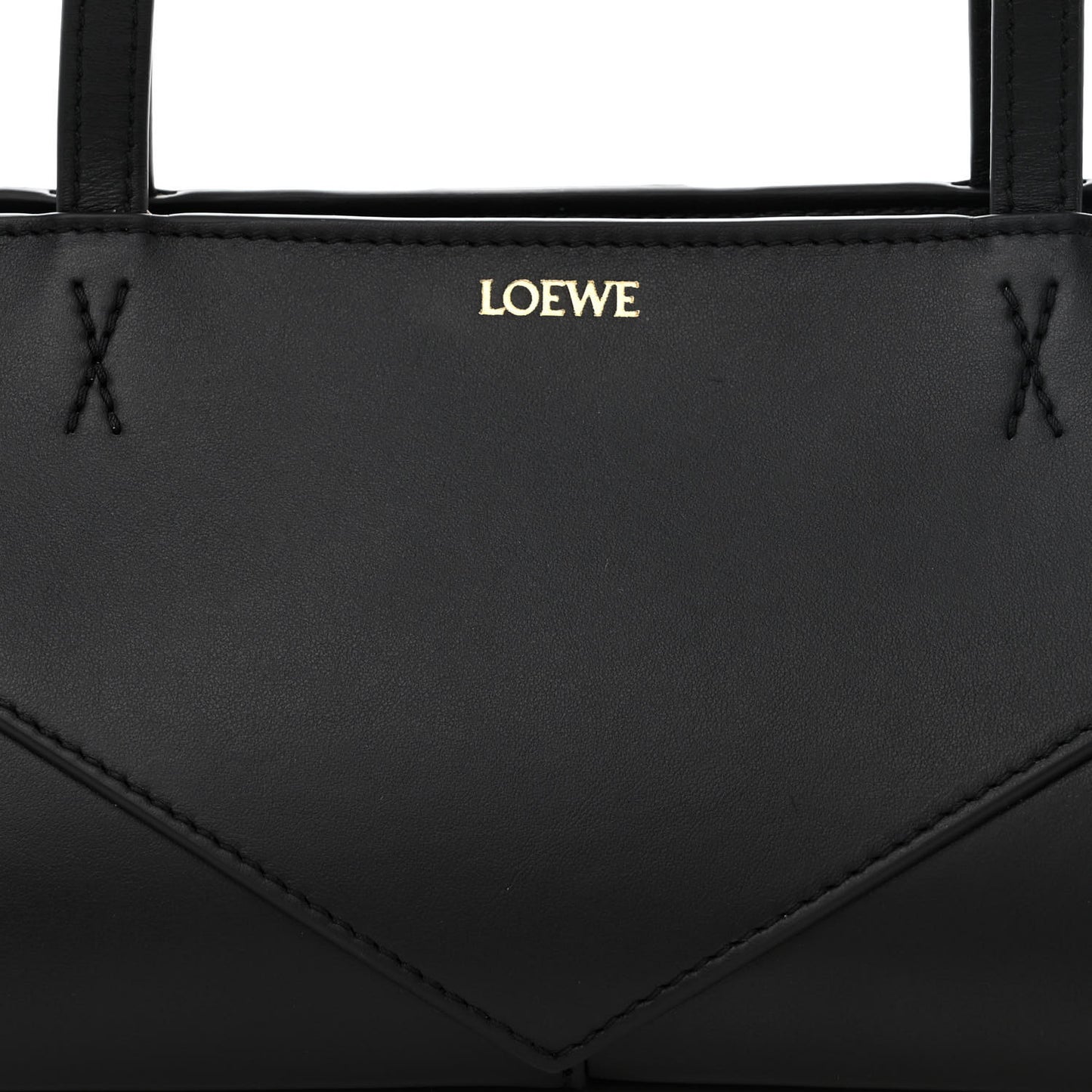 Shiny Calfskin Mini Cropped Puzzle Fold Tote Black