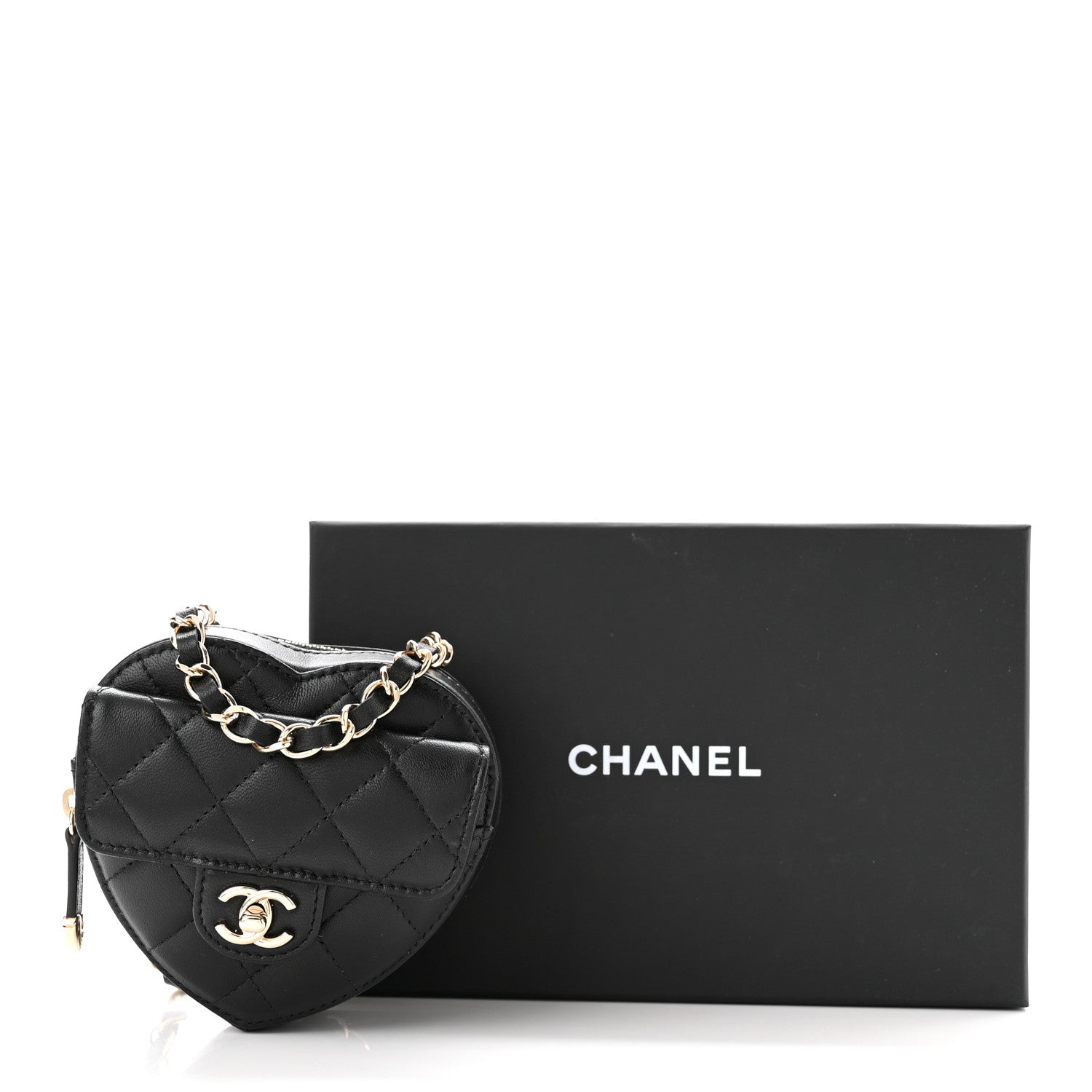 Chanel Lambskin Quilted CC In Love Heart Waist Belt Bag With Chain Black 10 of 10