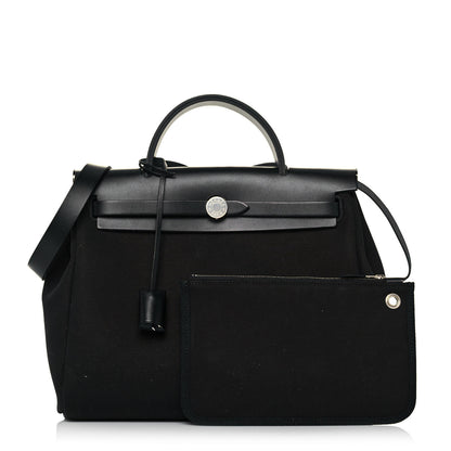 Hermes Military Toile Vache Hunter Herbag Zip Retourne 31 PM Black 1 of 12