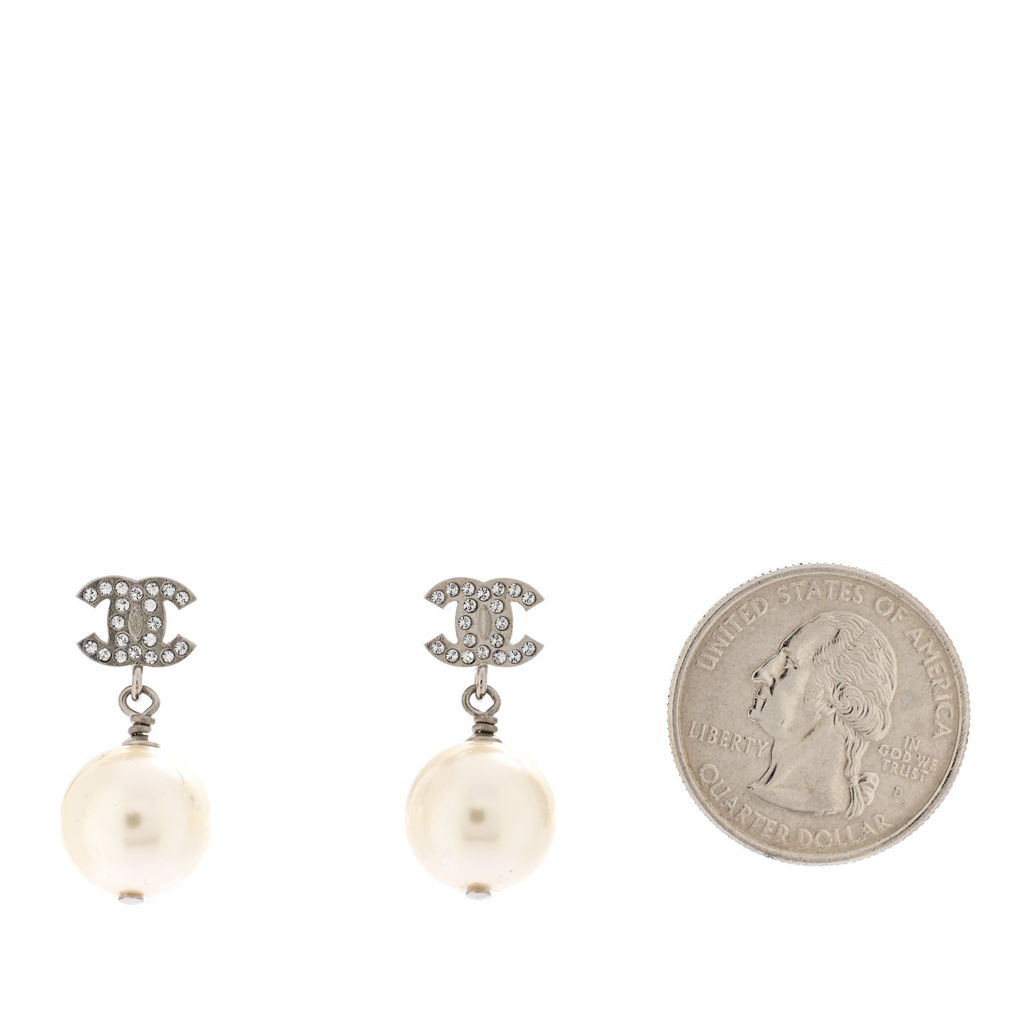 Crystal Pearl CC Drop Earrings Silver Pearly White