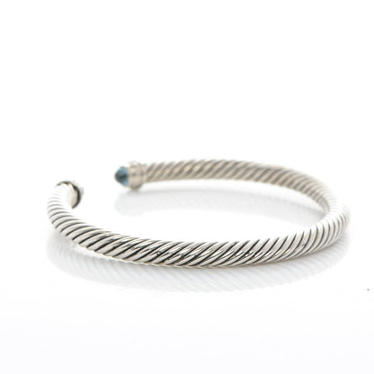 David Yurman Sterling Silver Diamond Blue Topaz 5mm Cable Classics Bracelet 3 of 4
