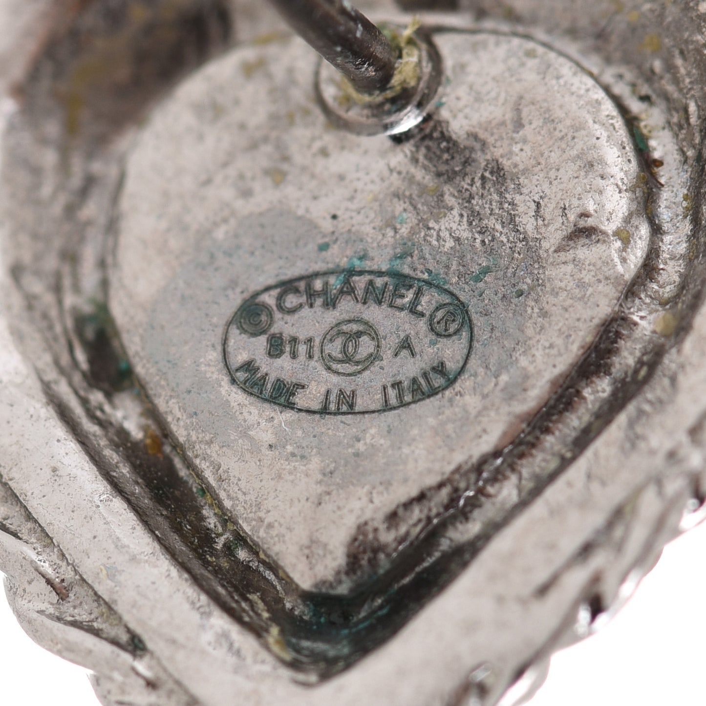 Pearl Enamel Heart CC Earrings Black Silver